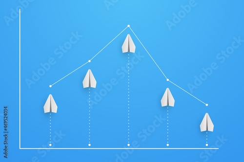 Graph and diagram from planes with decrease. Finance and business concept. Vector