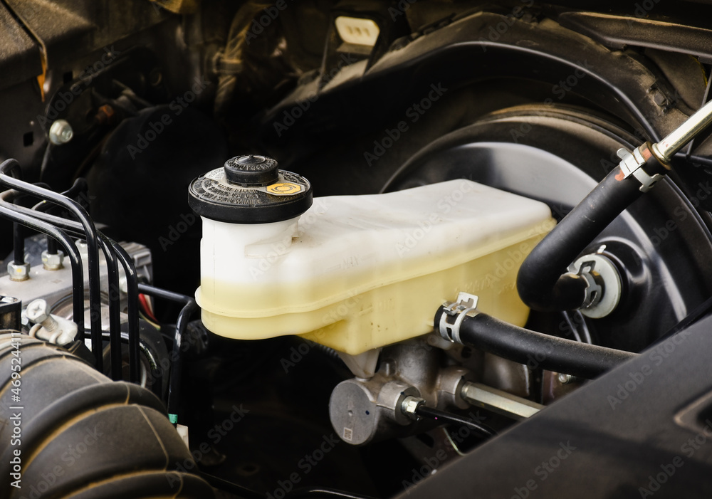 Brake fluid reservoir of brake system in the car Stock Photo Adobe Stock