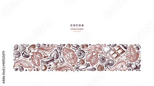 Cocoa, chocolate strip Drawn background Vector art