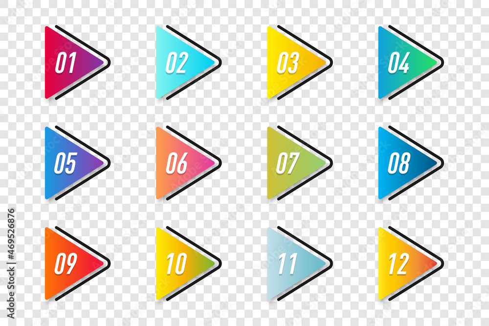 Set of colorful number bullet point with shadow. Vector illustration - obrazy, fototapety, plakaty 