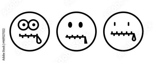 Secret emoji icon, Zipped Mouth, silence icon button, vector, sign, symbol, logo, illustration, editable stroke, flat design style isolated on white