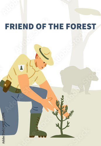 Friend of forest and nature conservation banner, flat vector illustration.