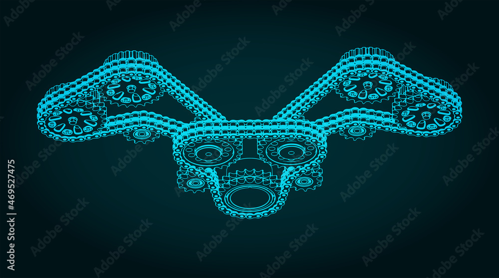 Obraz premium Chain drive and gears isometric blueprints