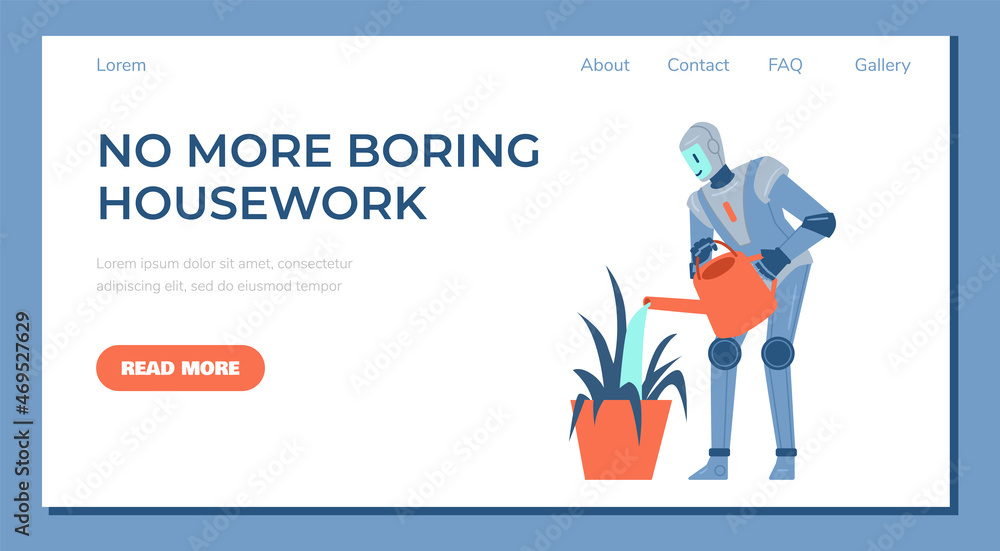 Home robot website banner interface template, flat vector illustration. Home robot website banner interface template, flat vector illustration.