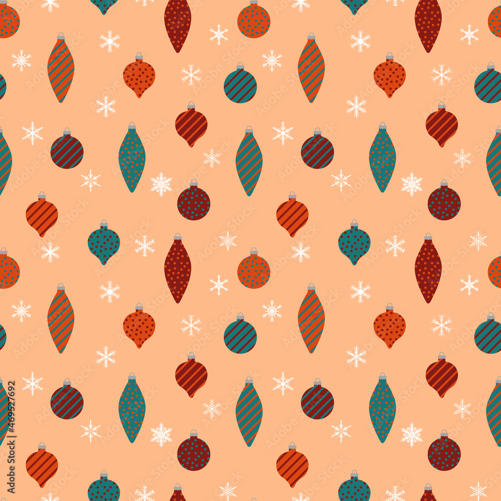 Christmas and new year seamless pattern with snowflakes and christmas toys. Christmas and new year seamless pattern with snowflakes and christmas toys.