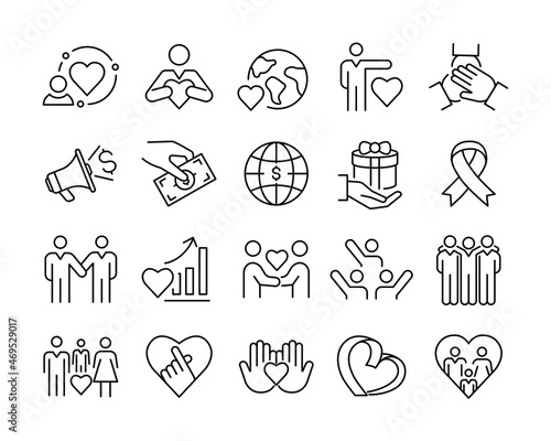 Charity Icons - Vector Line. Editable Stroke. Vector Graphic