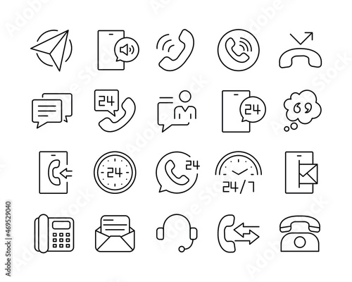 Contact Icons - Vector. Editable Stroke. Vector Graphic
