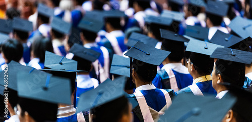 Large group of graduation caps during commencement