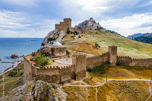 Aerial of the Genoese fortress of Sudak, Crimea photo