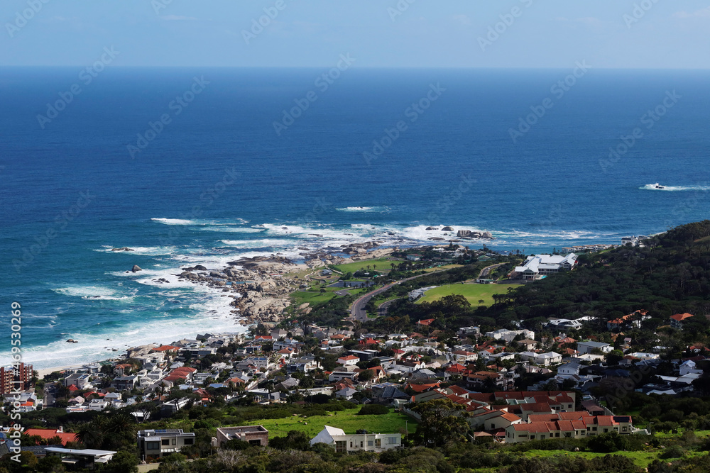 Camps Bay and the Atlantic Ocean from the Pipe Track, Camps Bay, near Cape Town Camps Bay and the Atlantic Ocean from the Pipe Track, Camps Bay, near Cape Town
