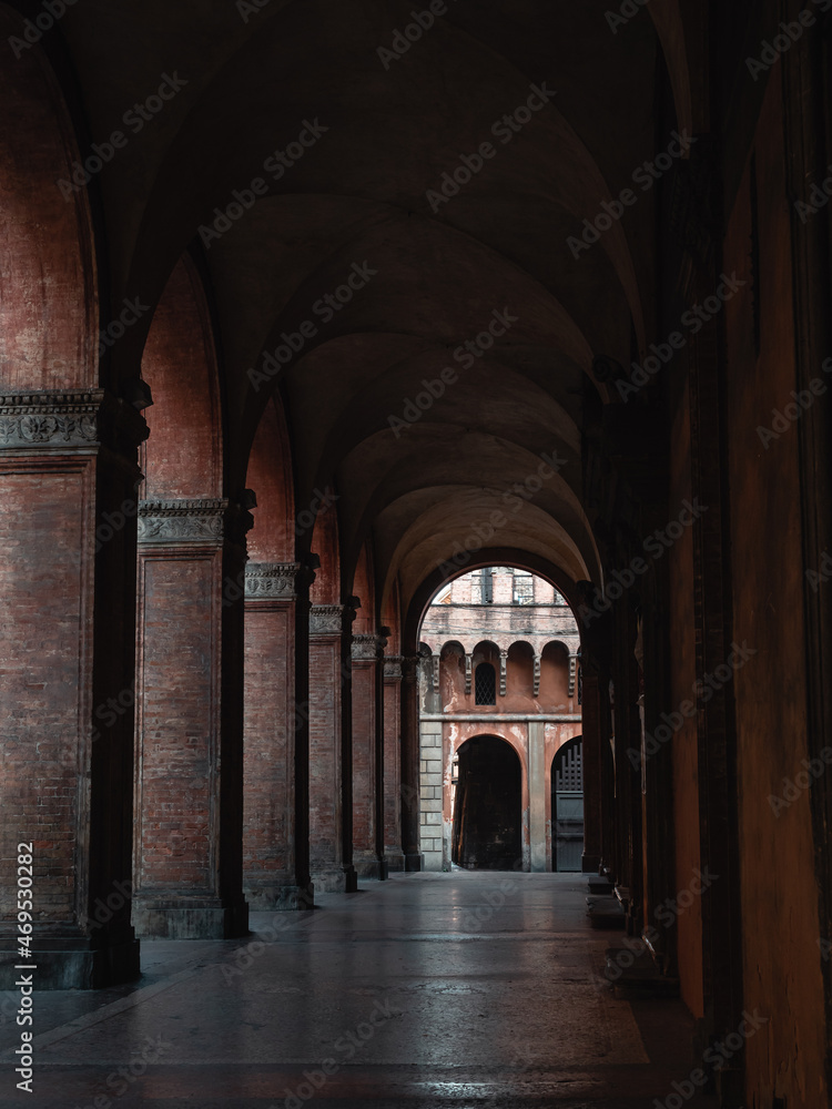 Some of the famous Bologna porticos in Strada Maggiore, near the Two Towers, Bologna, Emilia Romagna, Italy Some of the famous Bologna porticos in Strada Maggiore, near the Two Towers, Bologna, Emilia Romagna, Italy