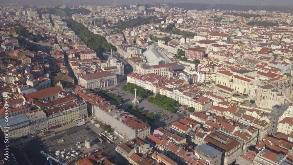sunny day lisbon cityscape central rossio square aerial panorama 4k portugal sunny day lisbon cityscape central rossio square aerial panorama 4k portugal