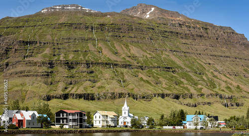 Seydisfjordur, beneath hillside of basalt lavas, eastern Iceland, Polar Regions photo