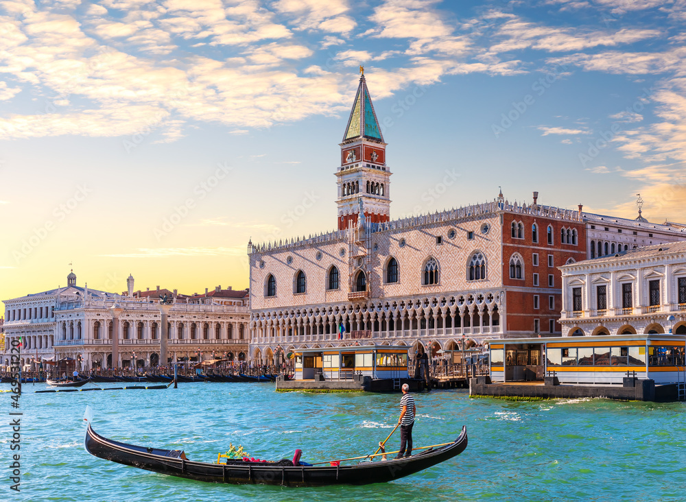 Gondola in front of the Doge's Palace in Venice, Italy