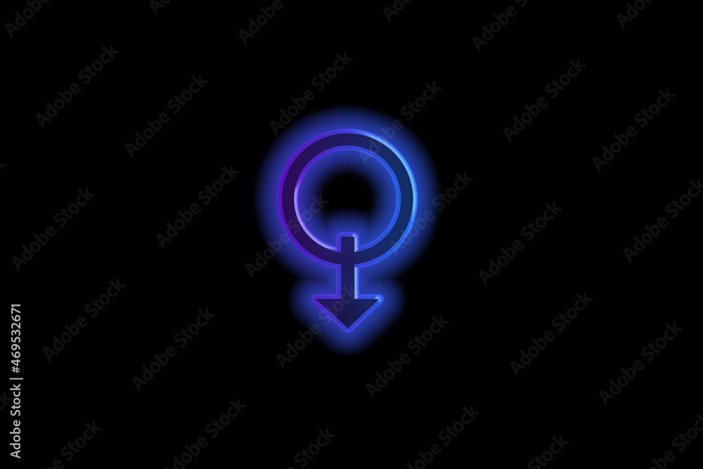Male sexy symbol in the form of a 3D image in a pink-blue glow on a black background Male sexy symbol in the form of a 3D image in a pink-blue glow on a black background