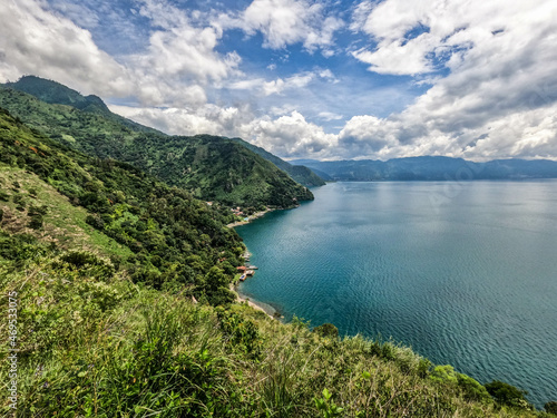 View of the magnificent Lake Atitlan in the Guatemalan highlands  Solola  Guatema
