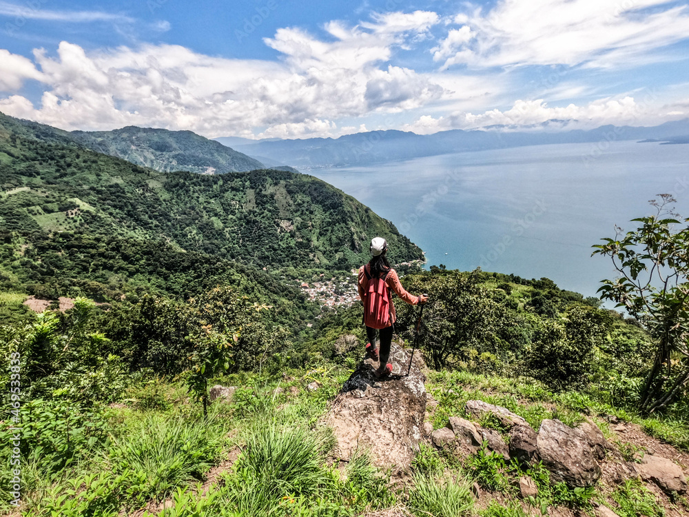 Trekking above Lake Atitlan in the Guatemalan highlands, Solola, Guatemala