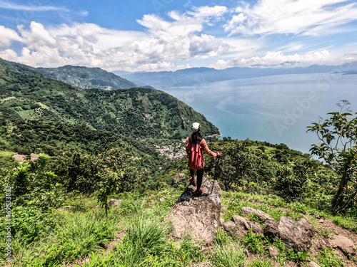 Trekking above Lake Atitlan in the Guatemalan highlands, Solola, Guatemala photo