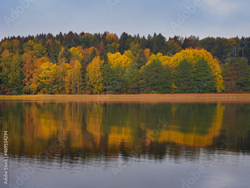 Autumn on Lake Tuusula in Finland: autumn colors, reflection, no people.