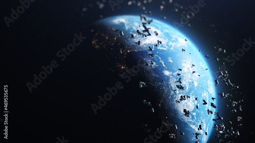 Fotografie, Obraz 3D Render of space debris around planet Earth