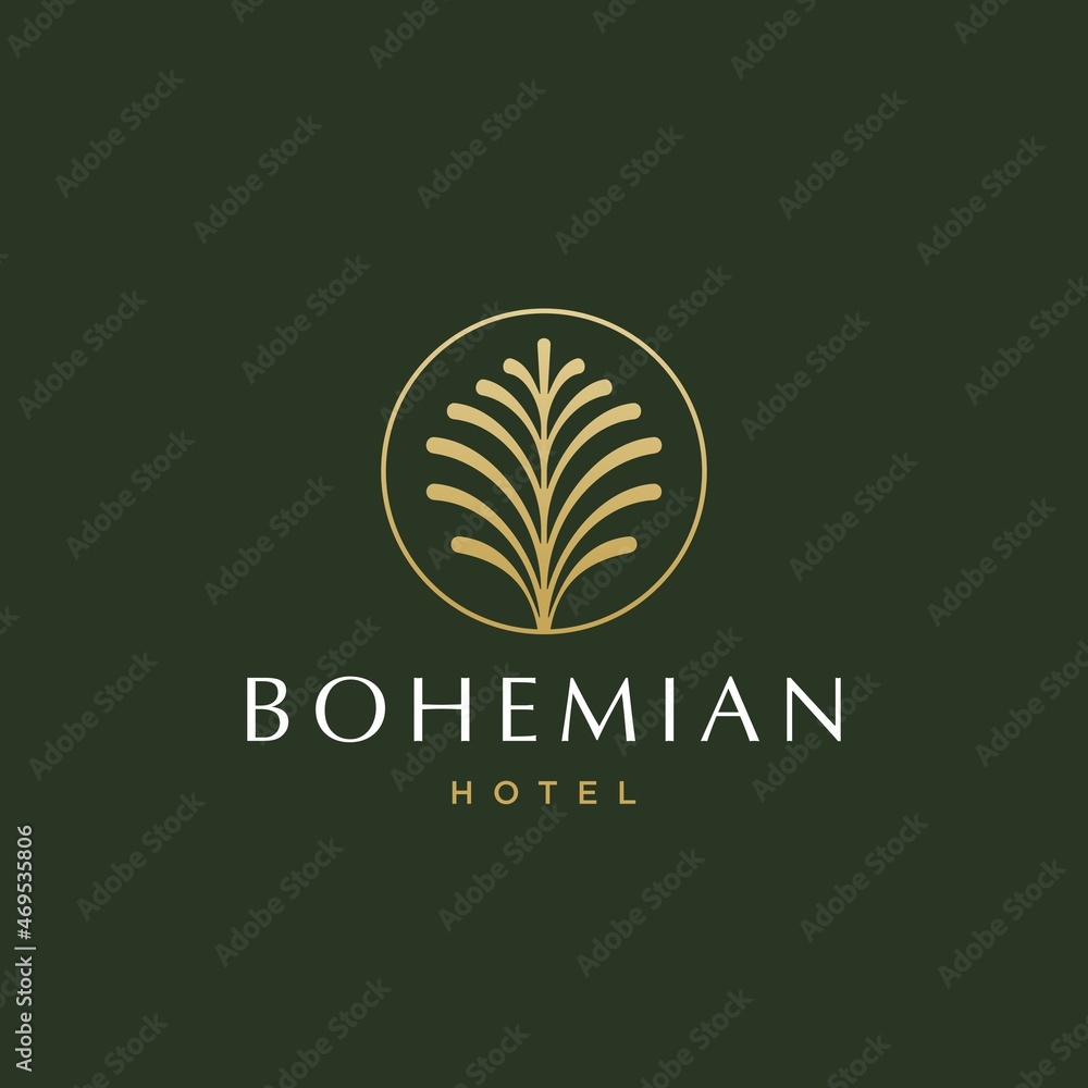 palm tree golden logo, coconut leaf logo vector icon illustration in Geometric minimal line style for holiday hotel vacation business palm tree golden logo, coconut leaf logo vector icon illustration in Geometric minimal line style for holiday hotel vacation business