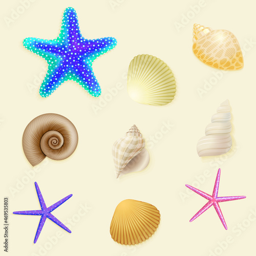 Colorful Sea Creatures Vector Icon Set