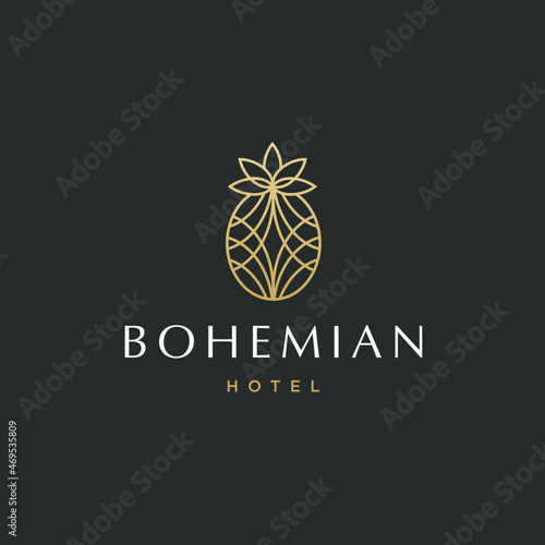 abstract golden geometric line ananas pineapple logo icon shape vector, in trendy minimal luxury style design Illustration