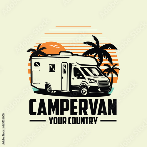 Campervan caravan RV ready made logo design vector isolated illustration