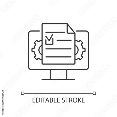 Document management linear icon. Creating and organizing online documents. Control documentation. Thin line customizable illustration. Contour symbol. Vector isolated outline drawing. Editable stroke