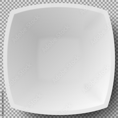 Empty white porcelain plate. Square plate for serving dishes. Cookware, china, crockery element isolated on transparent background. Dish for restaurant, empty utensil 3d dishware vector illustration