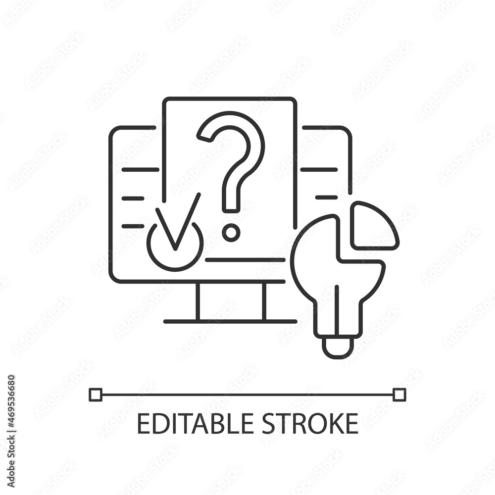 Digital problem solving linear icon. Solving technical problems. Using digital environment. Thin line customizable illustration. Contour symbol. Vector isolated outline drawing. Editable stroke