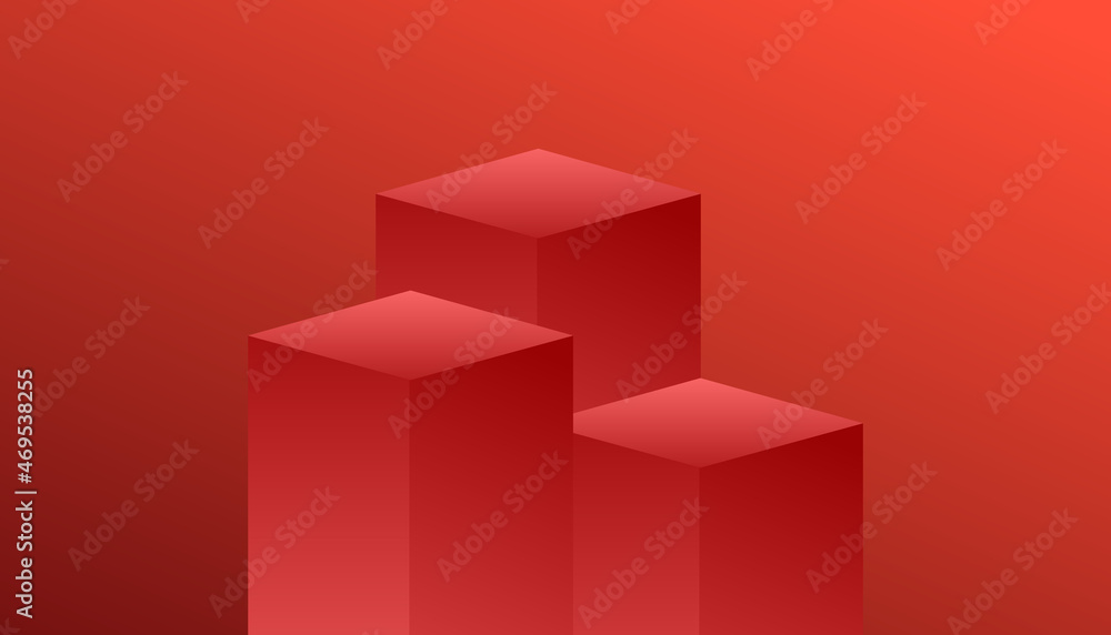 The square podium has three layers of red color, Flat Modern design, isolated background, illustration Vector EPS 10 The square podium has three layers of red color, Flat Modern design, isolated background, illustration Vector EPS 10