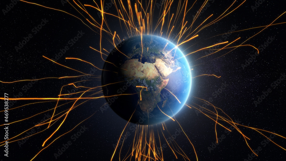 © Framestock - 3D Render of radio signals around Earth globe