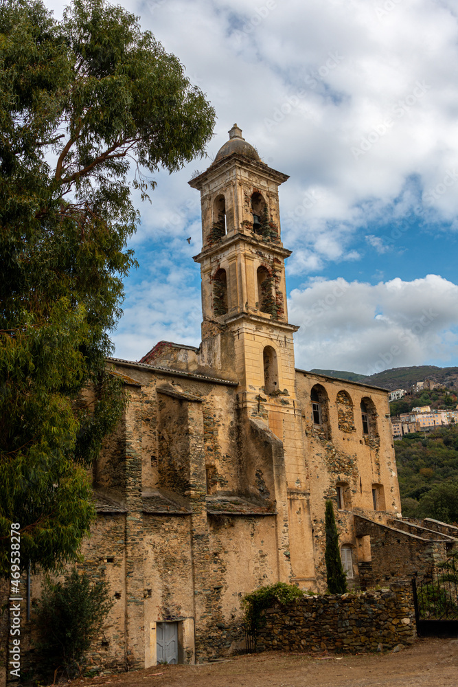 Fototapeta premium the convent of sanfrancescu ,oletta corsica against a blue sky