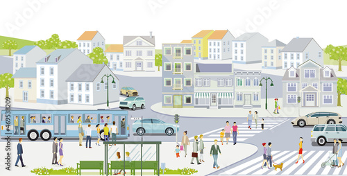 Straßenverkehr mit Linien bus, und Öffentlichen Verkehr, Ilustration