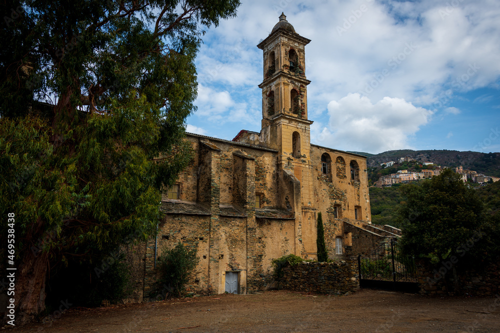 the convent of sanfrancescu ,oletta corsica against a blue sky
