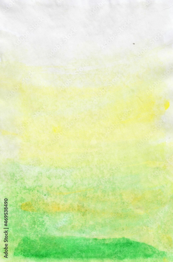 Green-yellow watercolor background. Transparent lines and spots. Paint leaks and ombre effects. Abstract hand-painted image.