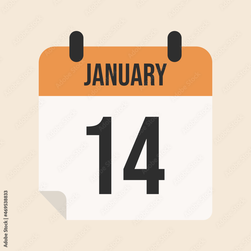 Fototapeta premium january 14 calendar, day and month, white calendar with orange, vector illustration 
