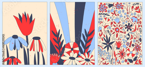 set of abstract vector interior posters - winter collection. Psychedelic hippie style of the 60s and 70s. Funky groovy patterns. Waves, rainbows, flowers for social media stories.Flower power