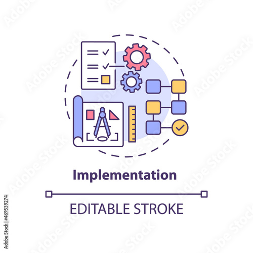 Implementation concept icon. New technological solutions integration. Plan execution. Project realization abstract idea thin line illustration. Vector isolated outline color drawing. Editable stroke © bsd studio