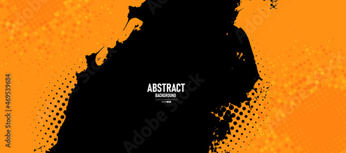 Black and yellow abstract background with grunge brushstroke and halftone style.	