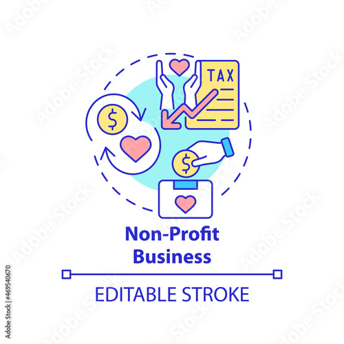 Non profit business concept icon. Social entrepreneurship abstract idea thin line illustration. Charitable organization. Mission funding. Vector isolated outline color drawing. Editable stroke