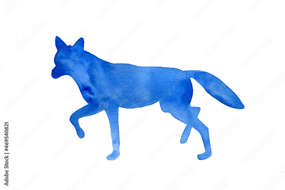 Fototapeta premium Watercolor fox silhouette on a white background. 