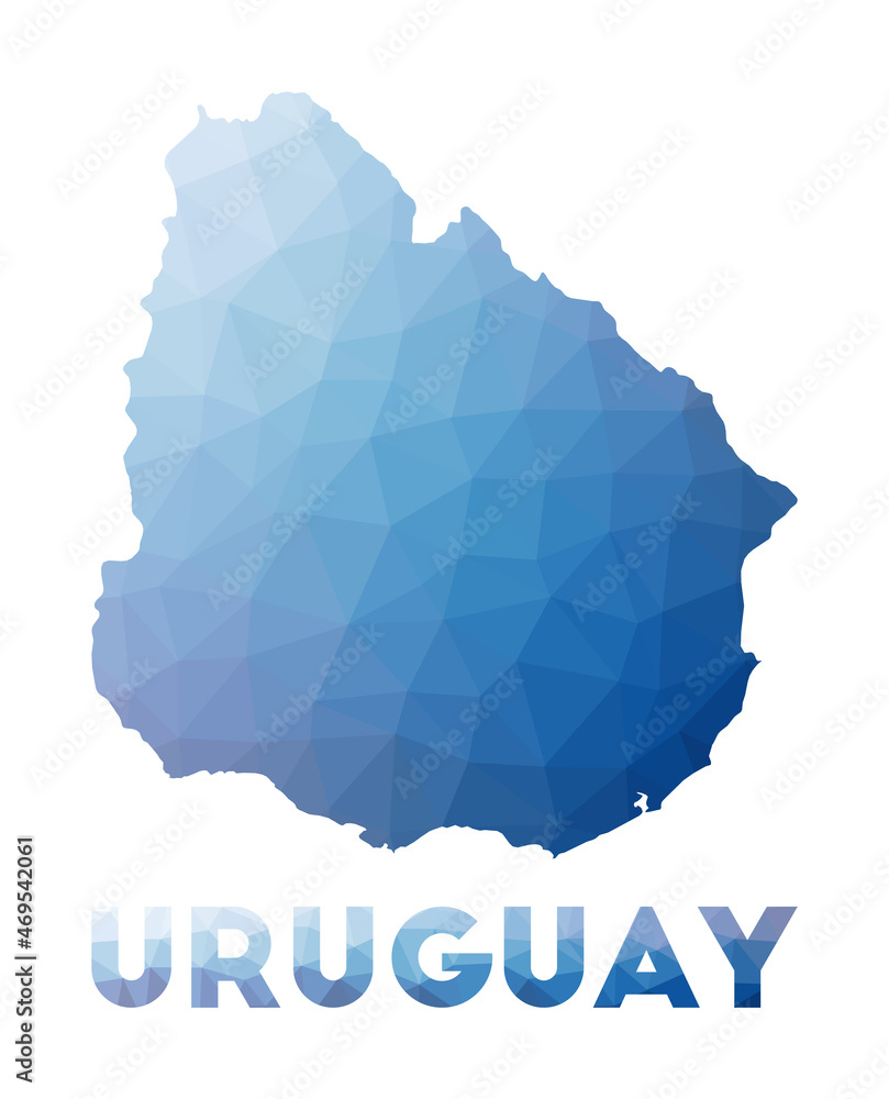Low poly map of Uruguay. Geometric illustration of the country. Uruguay polygonal map. Technology, internet, network concept. Vector illustration.
