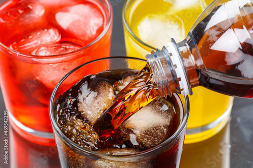 Pouring cola drink drinks lemonade softdrinks in a glass photo
