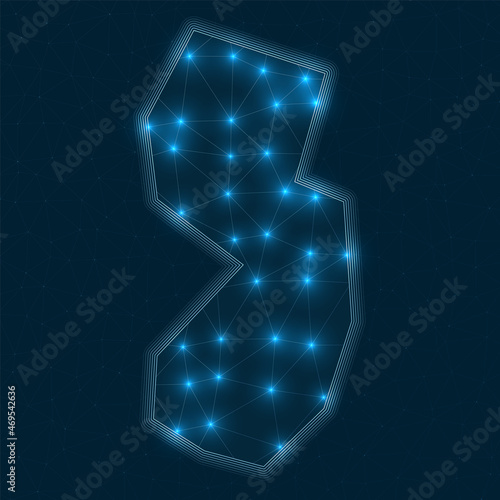 New Jersey network map. Abstract geometric map of the US state. Digital connections and telecommunication design. Glowing internet network. Classy vector illustration.