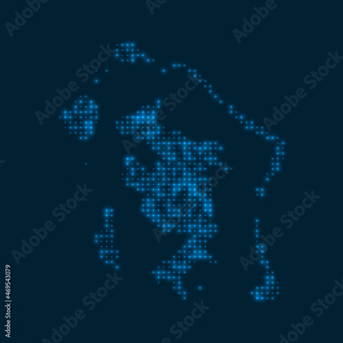 Bora Bora dotted glowing map. Shape of the island with blue bright bulbs. Vector illustration.