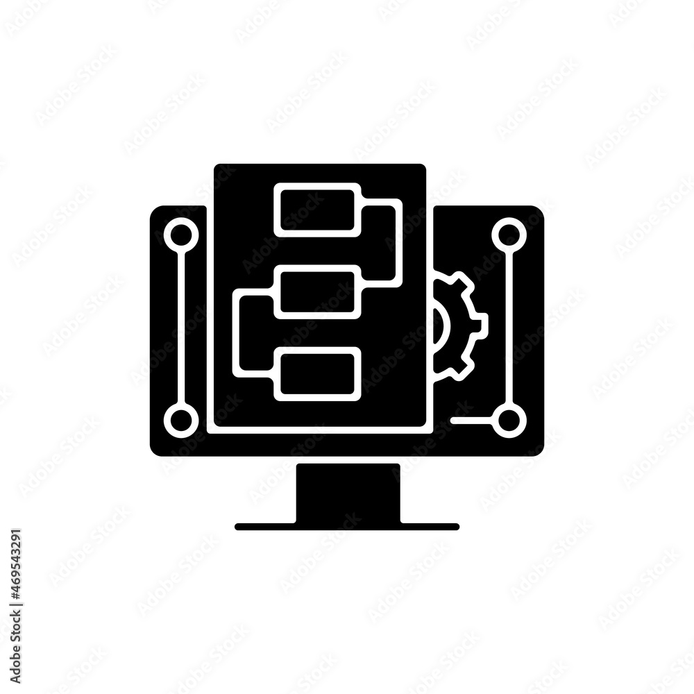 Digital project management black glyph icon. Organising resources. Managing online projects. Planning, execution. Monitoring progress. Silhouette symbol on white space. Vector isolated illustration Digital project management black glyph icon. Organising resources. Managing online projects. Planning, execution. Monitoring progress. Silhouette symbol on white space. Vector isolated illustration