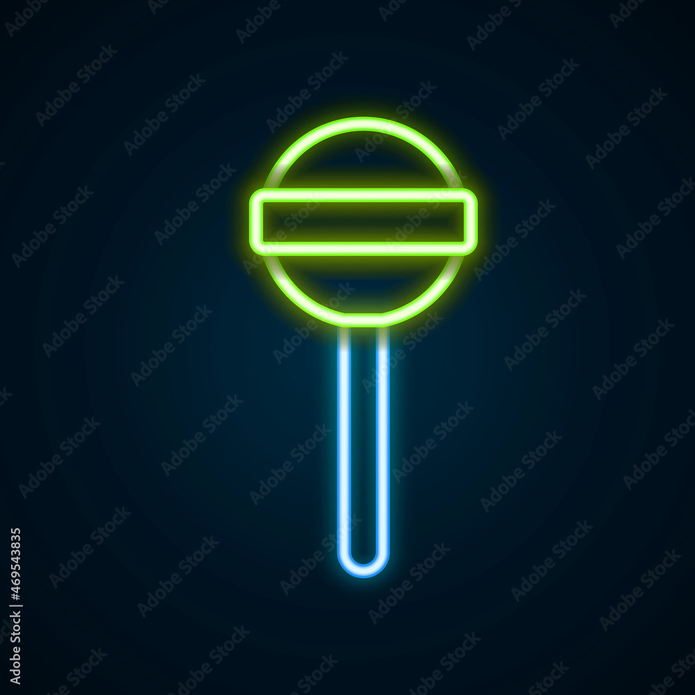 Glowing neon line Lollipop icon isolated on black background. Food, delicious symbol. Colorful outline concept. Vector Glowing neon line Lollipop icon isolated on black background. Food, delicious symbol. Colorful outline concept. Vector