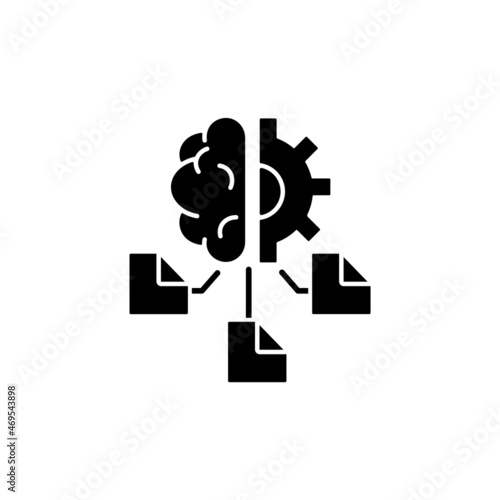 Machine learning black glyph icon. Computer algorithms. Artificial intelligence application. Data modeling. Minimal human supervision. Silhouette symbol on white space. Vector isolated illustration